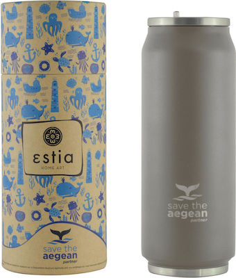 Estia Travel Cup Save the Aegean Reciclabil Sticlă Termos Oțel inoxidabil Fără BPA chai latte 500ml cu Paie