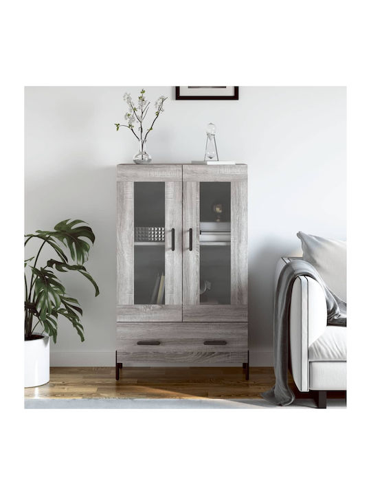 Floor-standing Living Room Display Cabinet made of Wood & Metal with Glass Gray 69.5x31x115cm