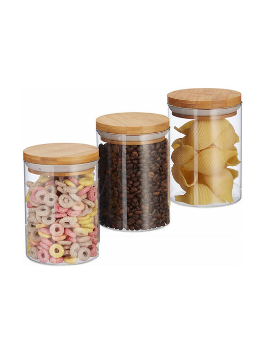 Relaxdays Glass Cereals / Pasta Vase with Airtight Lid 600ml 3pcs