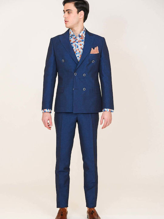 Portobello's Καλοκαιρινό Ανδρικό Κοστούμι με Κανονική Εφαρμογή Γαλάζιο