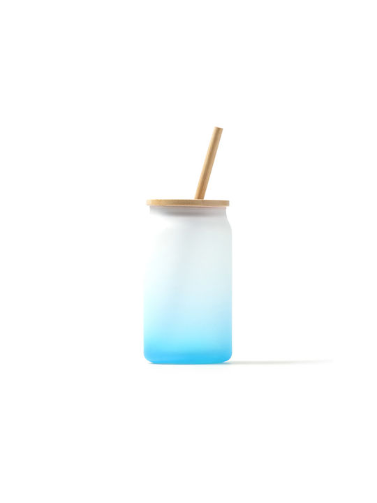 Glass made of Glass in Blue Color with straw 350ml 1pcs