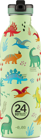 24Bottles Jurassic Friends Παιδικό Παγούρι Δεινόσαυρος Αλουμινίου με Καλαμάκι Non Spill Πράσινο 500ml