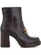 Leather Women's Ankle Boots with High Heel Tabac Brown