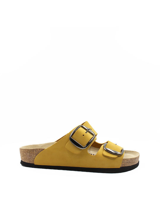 Vesna Leder Damen Flache Sandalen in Gelb Farbe