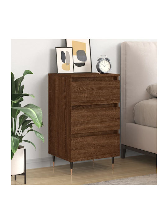 Wooden Bedside Table Καφέ Δρυς 40x35x69cm