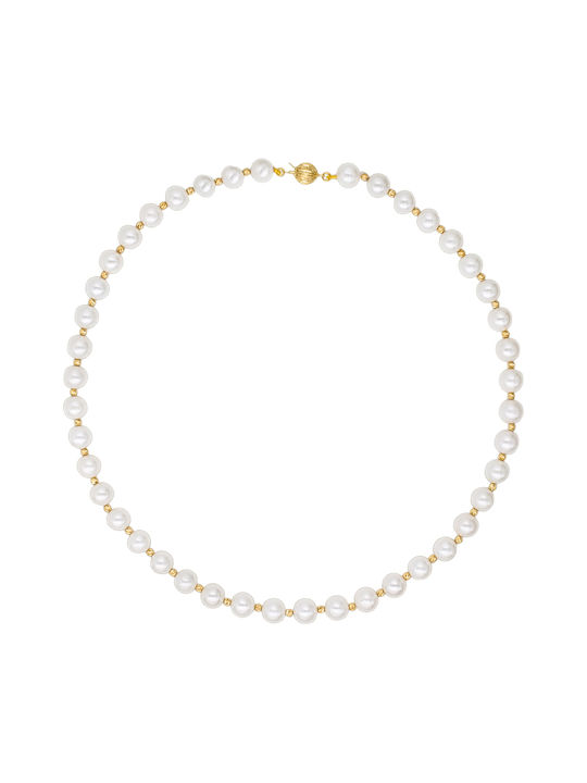 Margaritari Halskette Doppelter aus Gold 14K mit Perlen