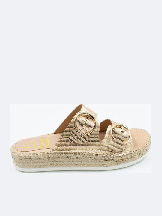 Leather Women's Flat Sandals Flatforms in Gold Color