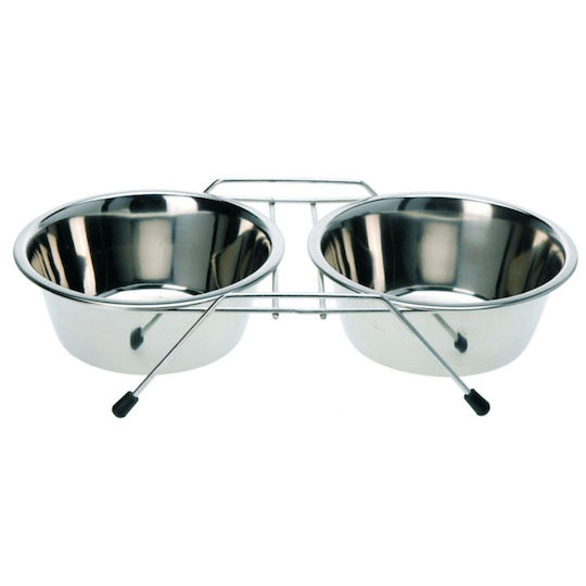 Donald Pet Care Rostfreier Stahl Futternapf für Hund & Katze mit Gestell 12cm in Silber Farbe