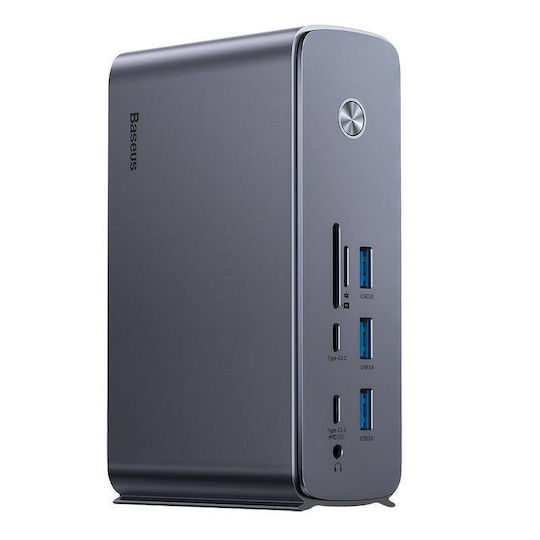 Baseus UnionJoy USB-C Докинг станция с HDMI/DisplayPort 4K PD Етърнет и свързване 2 монитора Сив