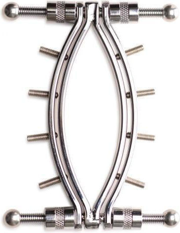 XR BDSM Accessory Master Series Spread 'Em Poker Vagina Clamp with Adjustable Pressure Screws σε Ασημί Χρώμα