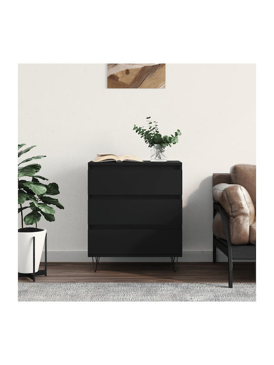 Wooden Chest of Drawers with 3 Drawers Black 60x35x70cm