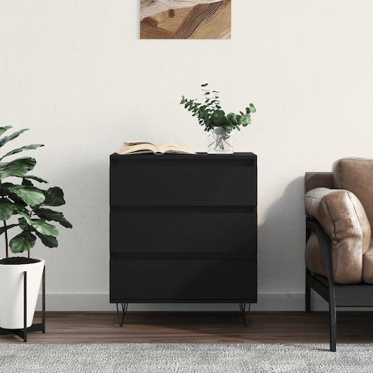 Wooden Chest of Drawers with 3 Drawers Black 60x35x70cm