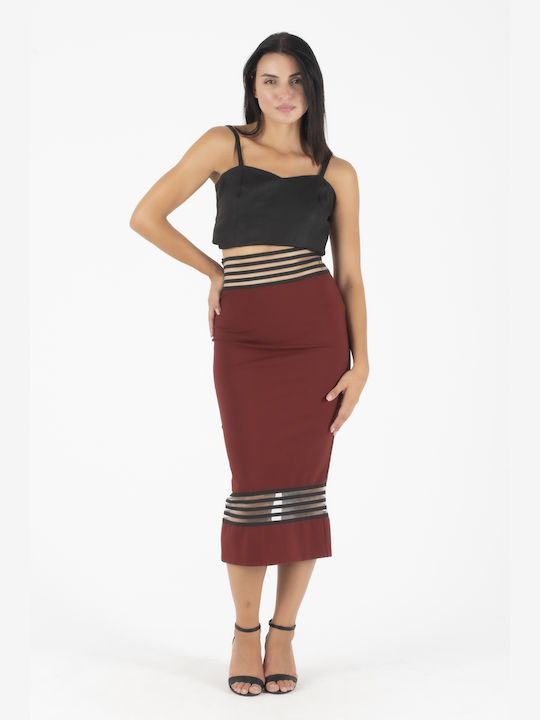 C. Manolo High Waist Midi Skirt in Brown color