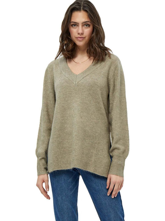 Peppercorn Aliah Damen Langarm Pullover mit V-Ausschnitt Beige