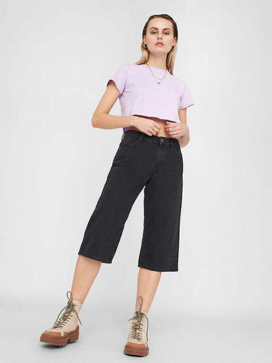 Noisy May Women's Cotton Trousers in Loose Fit Black