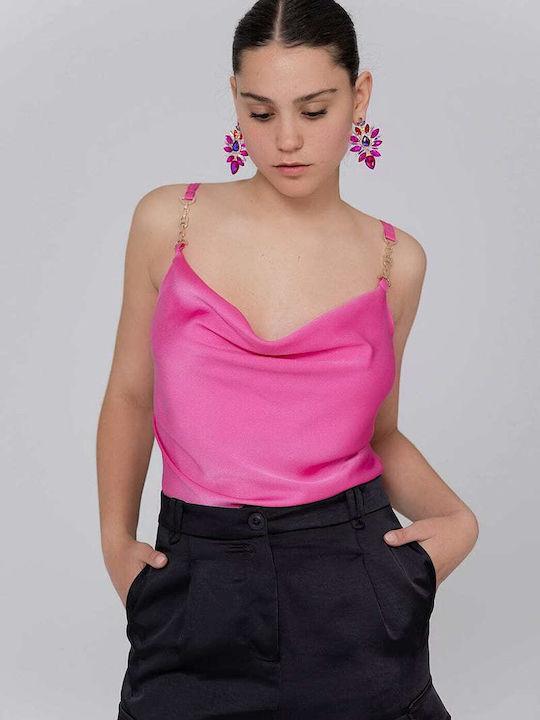 Twenty 29 Women's Summer Blouse Satin Drape with Straps Fuchsia