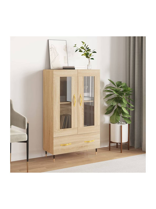 Floor Particle Board / Metallic Living Room Display Cabinet with Glass Sonoma 69.5x31x115cm