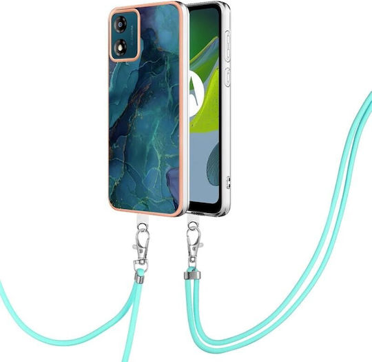 Electroplating Marble Задна корица Пластмаса с Каишка Зелен (Moto E13)