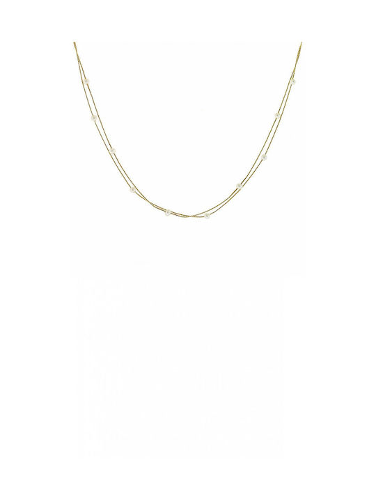 Mertzios.gr Necklace Double from Gold 14K with Pearls