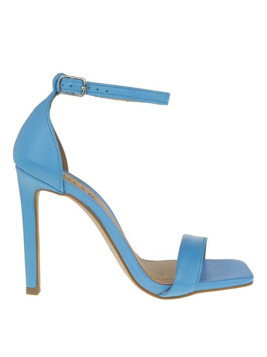 Mark Milan Women's Sandals cu curea la gleznă Light Blue with Chunky High Heel