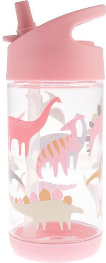 Stephen Joseph Flip Top Kids Water Bottle Dinosaur Plastic with Straw Pink 350ml