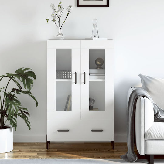 Living Room Display Cabinet Made of Wood and Metal with Glass White 69.5x31x115cm