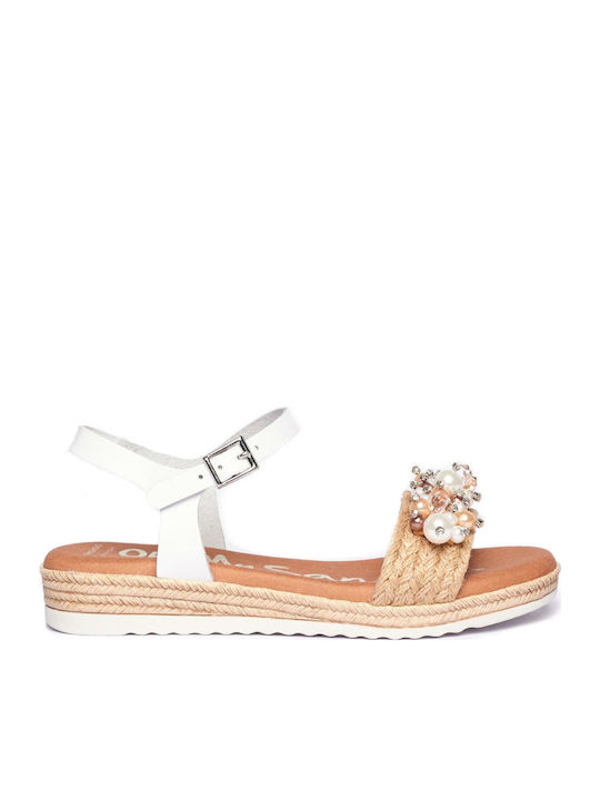 Δερμάτινα Γυναικεία Σανδάλια Flatforms Λευκά
