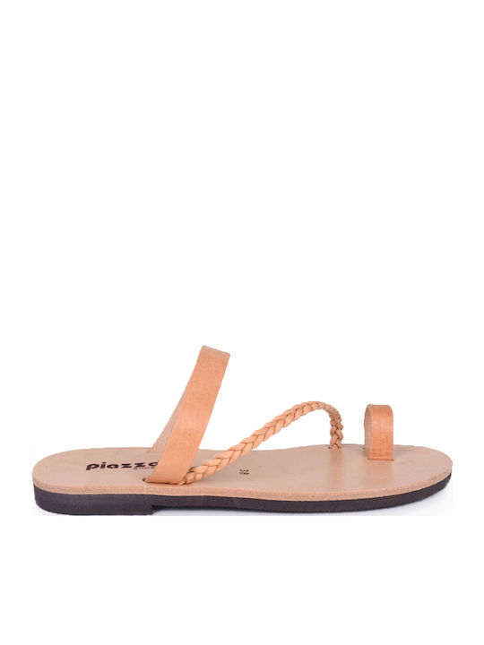Leder Flache Sandalen für Damen Beiges