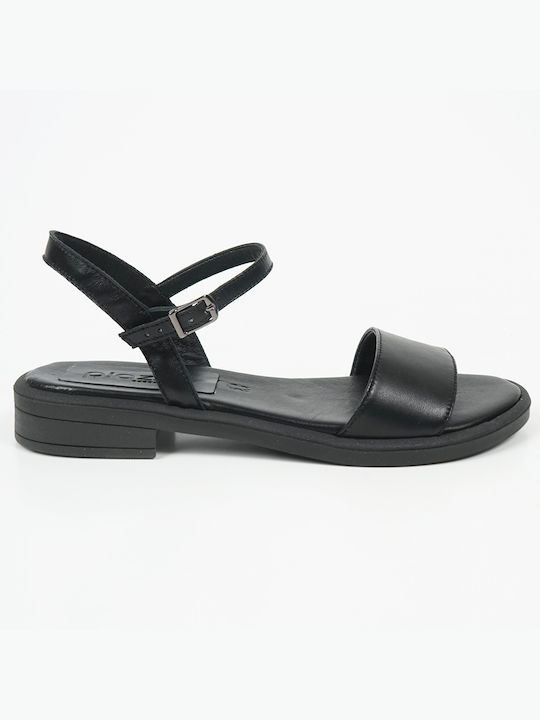 Piazza Shoes Leder Damen Flache Sandalen in Schwarz Farbe