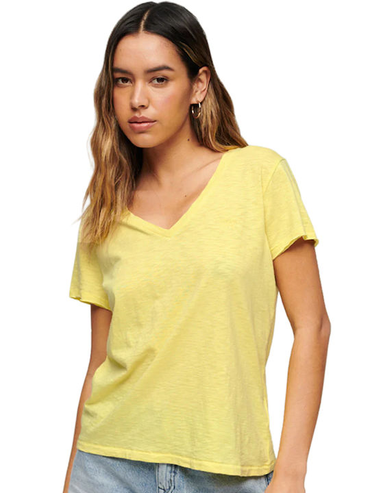 Superdry Damen T-Shirt mit V-Ausschnitt Gelb