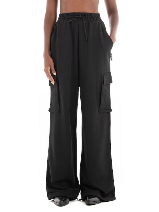 Hugo Boss Women's Cotton Cargo Trousers in Relaxed Fit Black