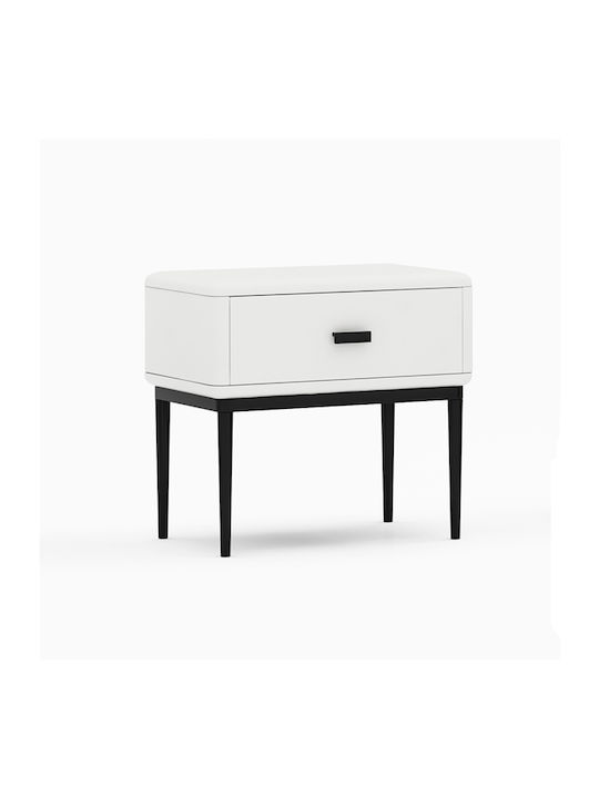 Vartia Bedside Table with Artificial Leather White 50x40x48cm