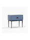 Vartia Bedside Table with Artificial Leather Blue 50x40x48cm