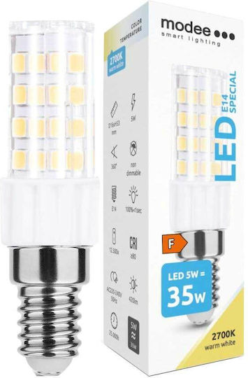Modee Lighting Λάμπα LED 5W για Ντουί E14 και Σχήμα T25 Θερμό Λευκό 420lm