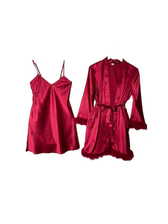 Cootaiya Summer Women's Pyjama Set Satin Burgundy