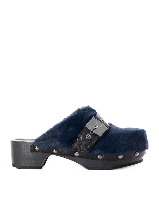 Pescura Mules with Low Heel in Blue Color