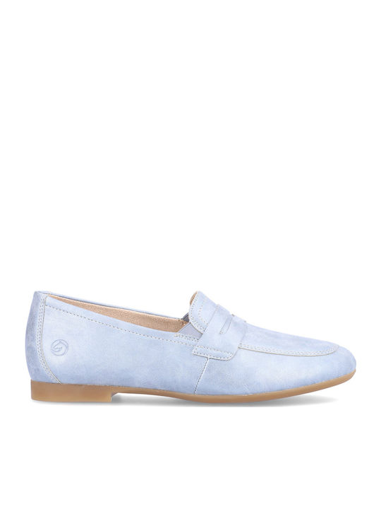 Leather Women's Moccasins in Light Blue Color