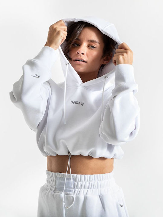 Boxraw Women's Cropped Hooded Sweatshirt White