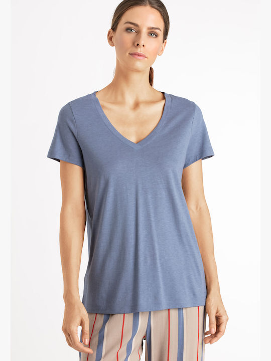 Hanro Γυναικείο T-shirt με V Λαιμόκοψη Μπλε