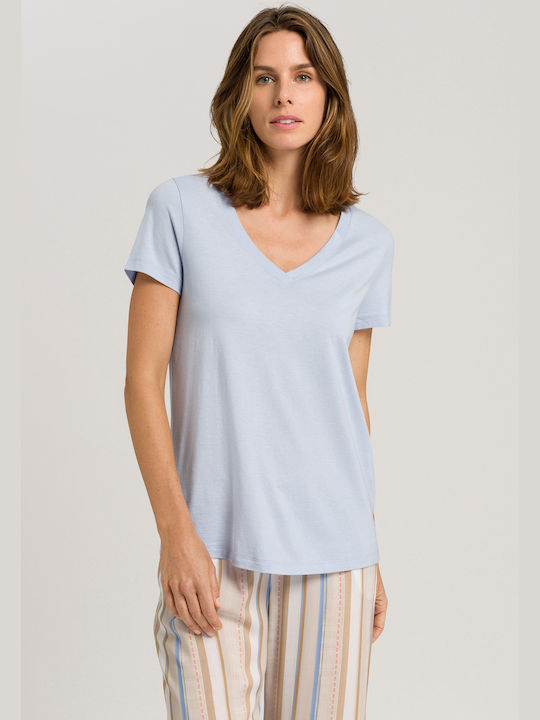 Hanro Γυναικείο T-shirt με V Λαιμόκοψη Γαλάζιο