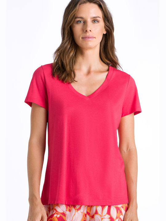 Hanro Women's T-shirt with V Neckline Fuchsia