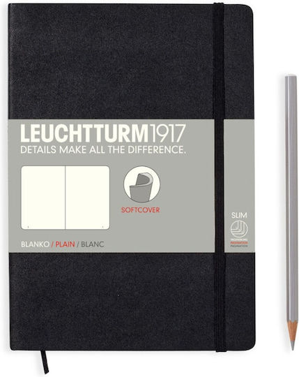Leuchtturm1917 Σημειωματάριο A5 123 Φύλλων με Λευκές Σελίδες με Μαγνητικό Κούμπωμα και Λάστιχο Μαύρο