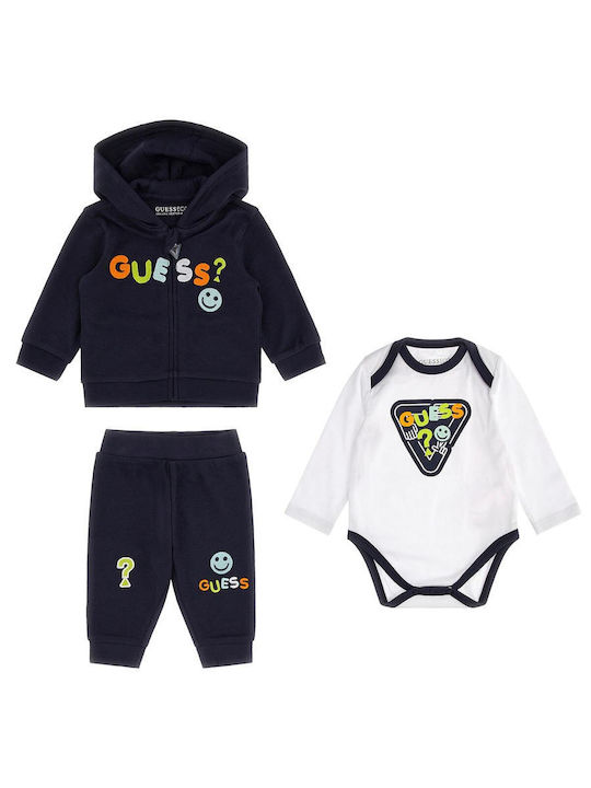 Guess Baby Bodysuit Set Long-Sleeved with Pants Navy Blue