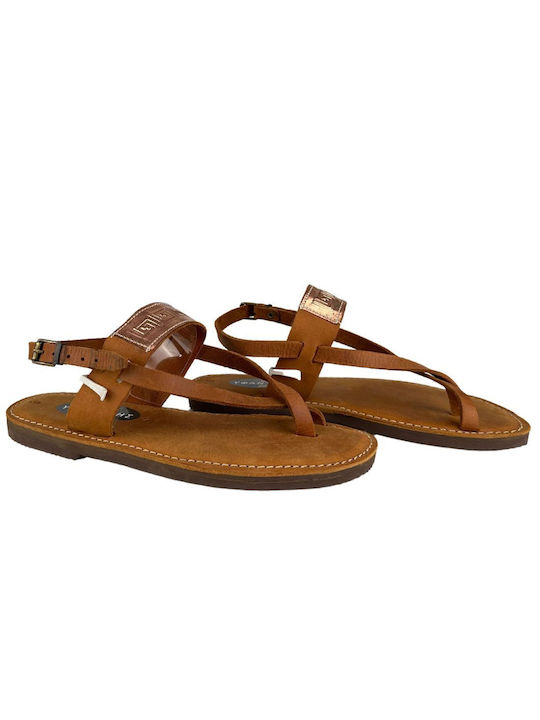 Yfantidis Synthetic Leather Women's Sandals Tabac Brown