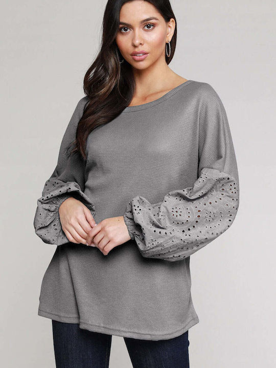 Amely Damen Bluse Langärmelig Gray