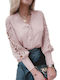 Amely Women's Summer Blouse Long Sleeve with V Neck Pink