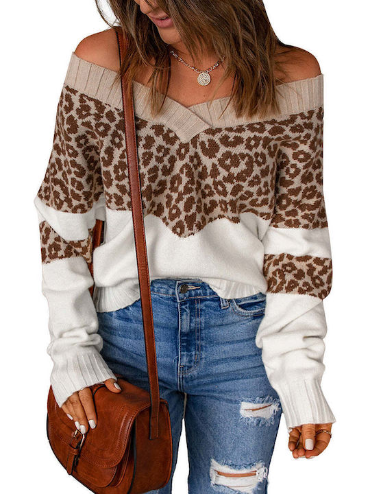 Amely Women's Long Sleeve Pullover with V Neck Animal Print Multicolour
