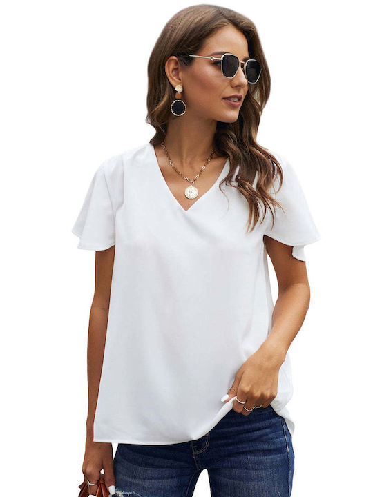 Amely Women's T-shirt with V Neckline White