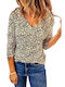 Amely Women's Summer Blouse Long Sleeve with V Neckline Animal Print Multicolour