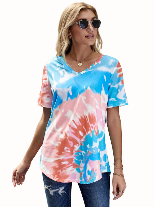 Amely Women's T-shirt with V Neckline Floral Multicolour